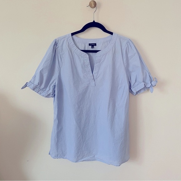 Talbots 100% Cotton Poplin Tie Short Sleeve Top End-On-End size XL - Picture 2 of 6